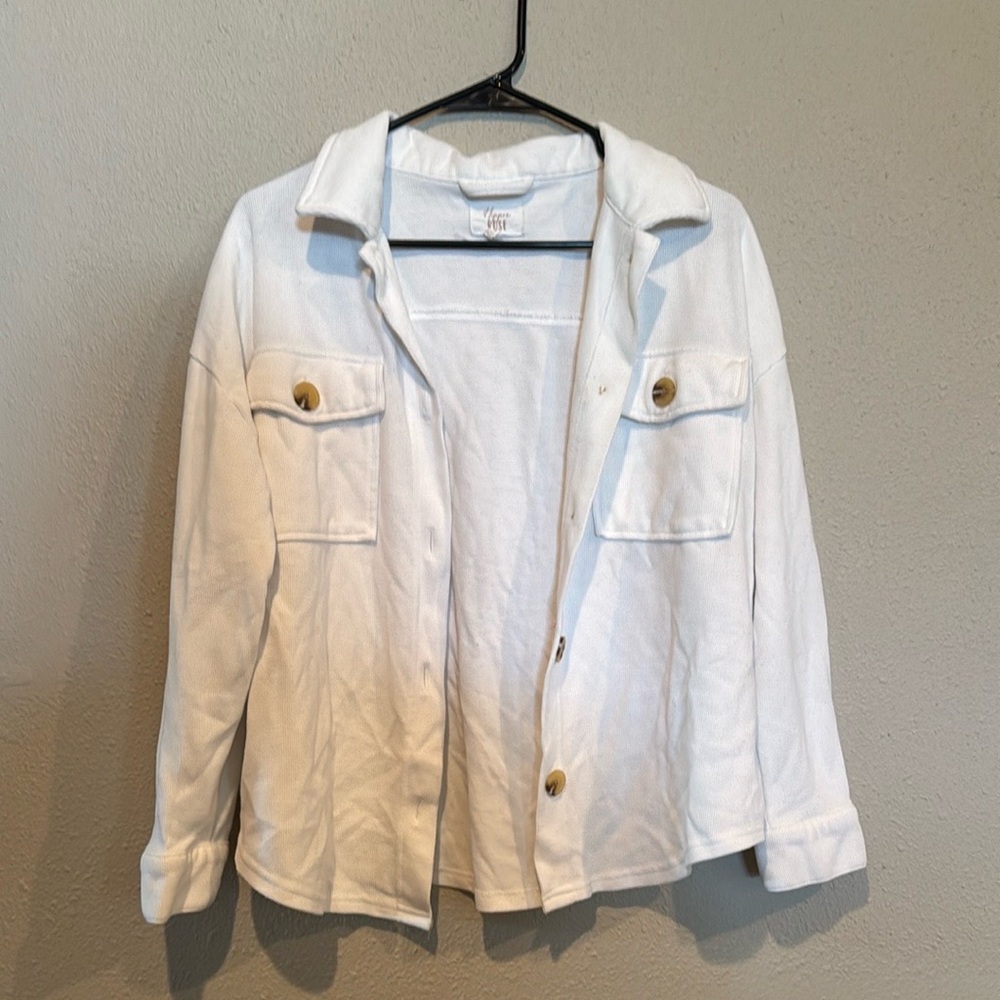 Hippie Rose White Utility Jacket with Button Accents